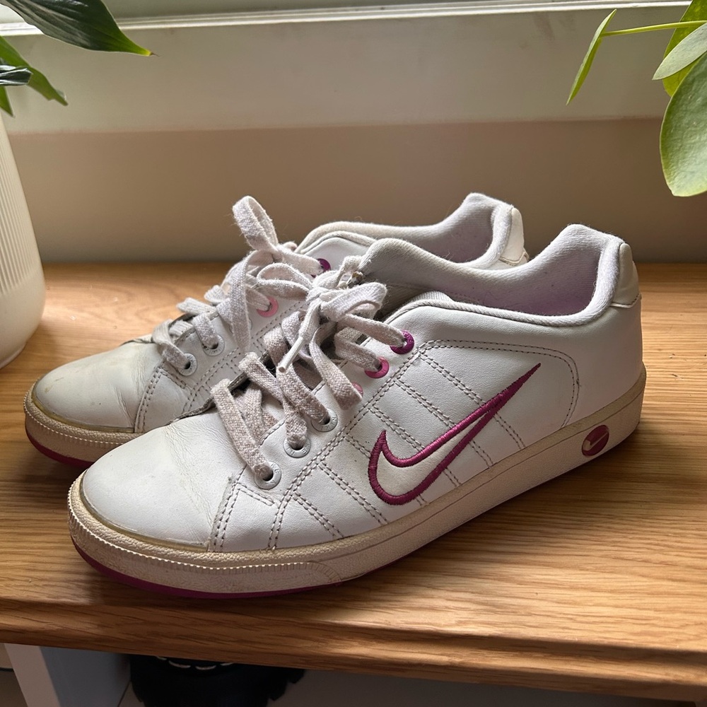 Nike White Sneakers with Pink Swoosh